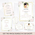 editable blush pink and gold tiara birthday party set